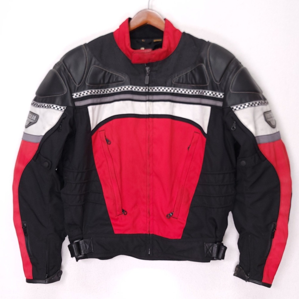 Firstgear Mens Motorcycle Jacket Red Black Leather-Tex Racing Padded Large